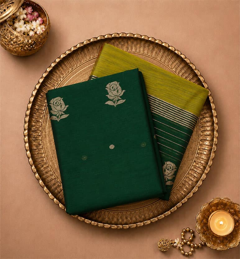 Handloom Chanderi Unstitched 2-Piece Silk By Cotton Suit Set