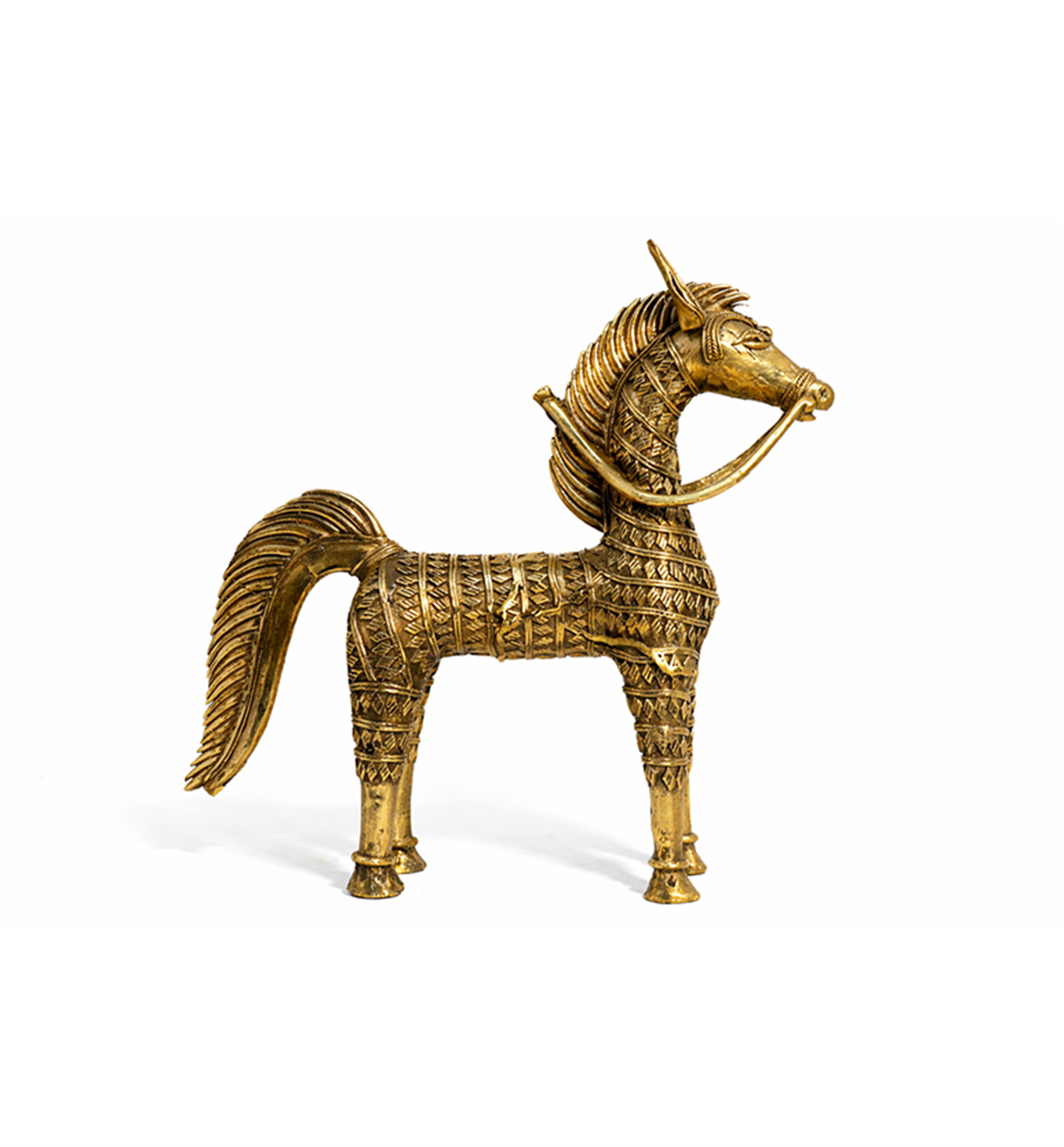 Handcrafted Large Brass Horse Showpiece – Intricate Tribal Bhareva Craft view 2