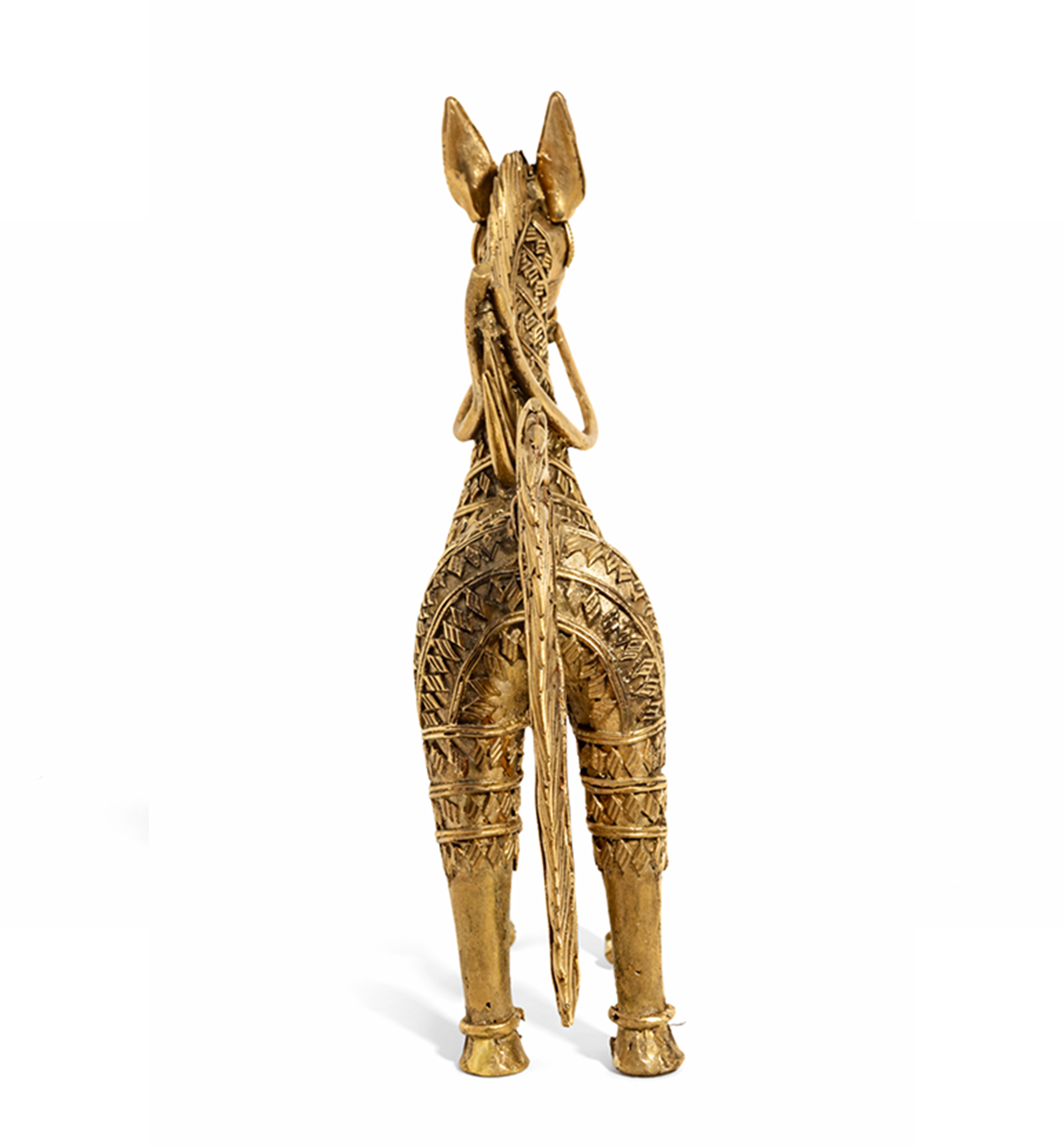 Handcrafted Large Brass Horse Showpiece – Intricate Tribal Bhareva Craft view 4