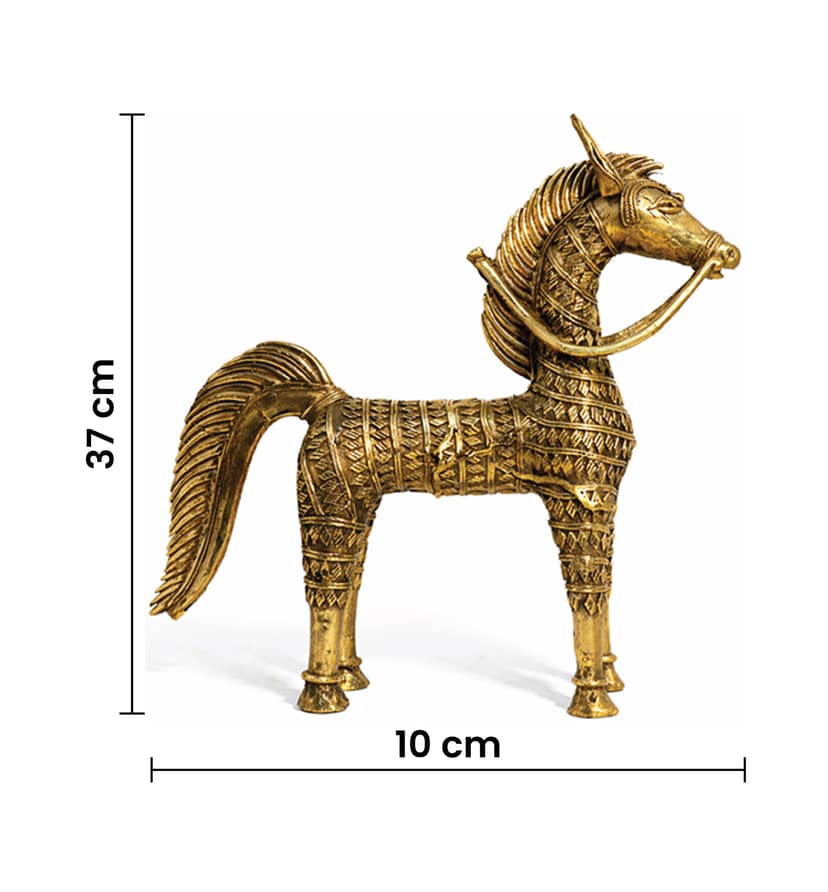 Handcrafted Large Brass Horse Showpiece – Intricate Tribal Bhareva Craft view 6