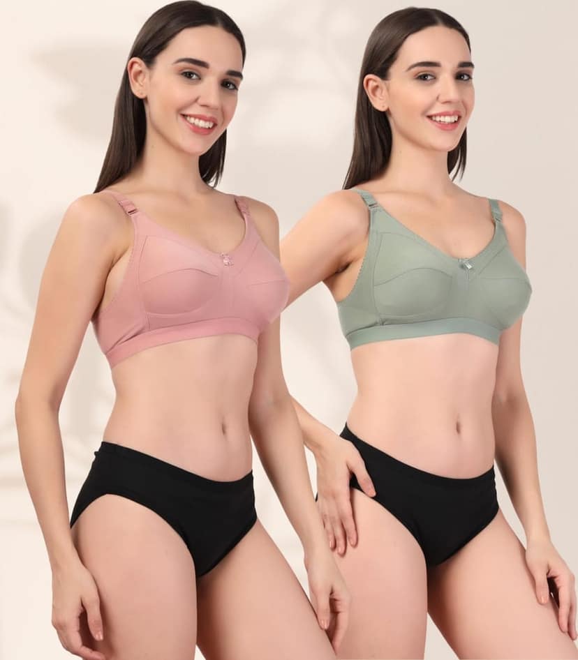 ADORNSTAR Women�s Cotton Bra and Panty Set � Soft, Skin-Friendly, Non-Padded, Wire-Free Lingerie Combo | Comfortable Innerwear (Pack of 2) view 2