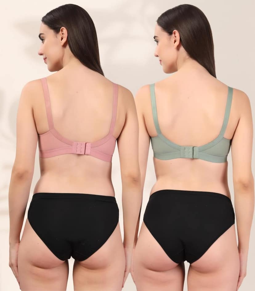 ADORNSTAR Women�s Cotton Bra and Panty Set � Soft, Skin-Friendly, Non-Padded, Wire-Free Lingerie Combo | Comfortable Innerwear (Pack of 2) view 3