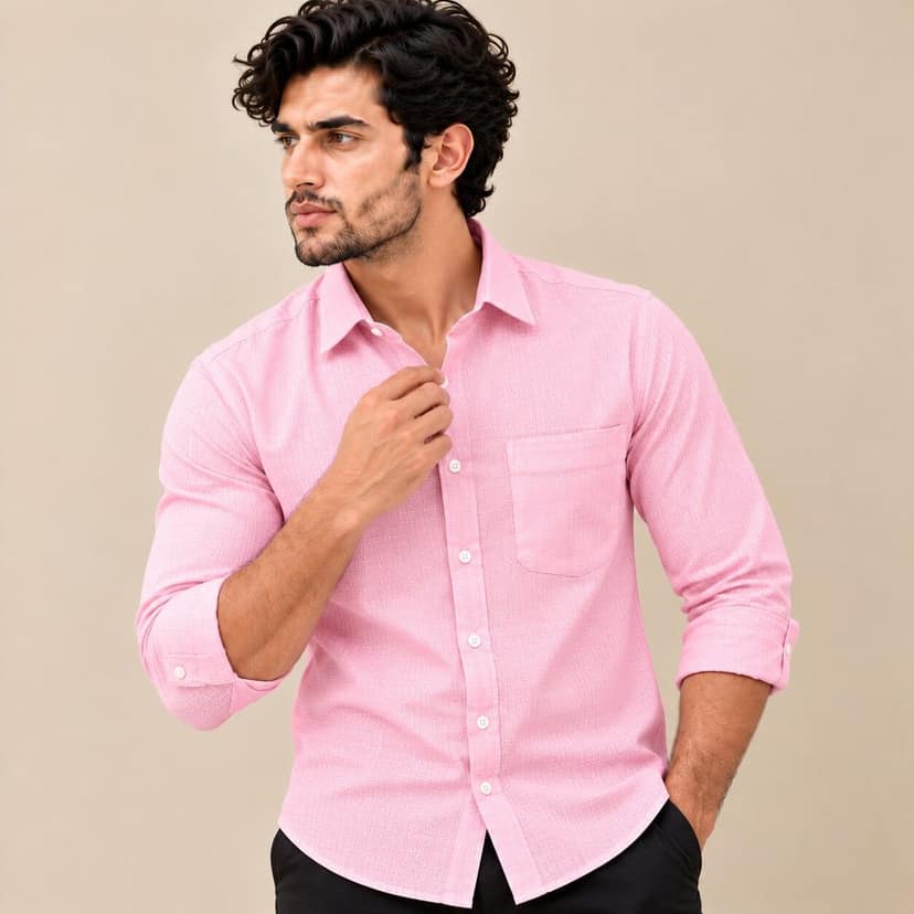 Men's Pink Textured Full Sleeve Shirt view 4