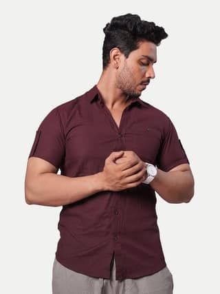 Men Solid Maroon Pure Cotton Casual Shirt