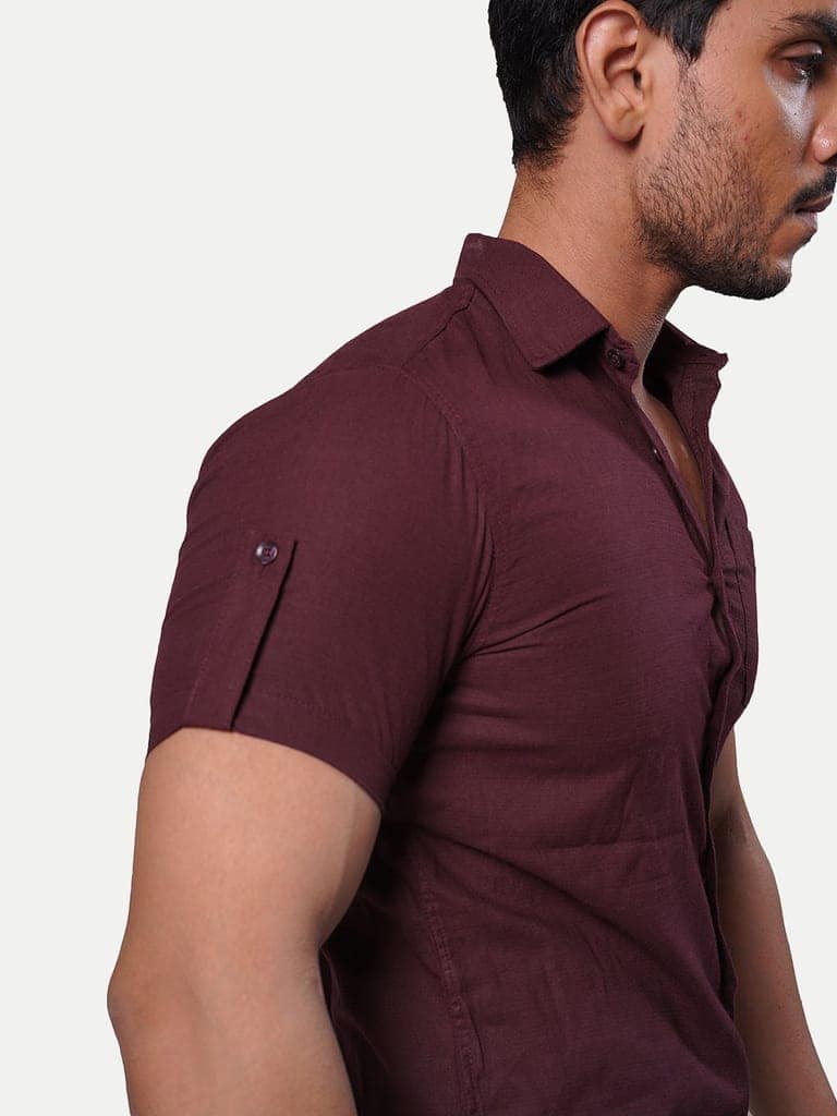 Men Solid Maroon Pure Cotton Casual Shirt view 3