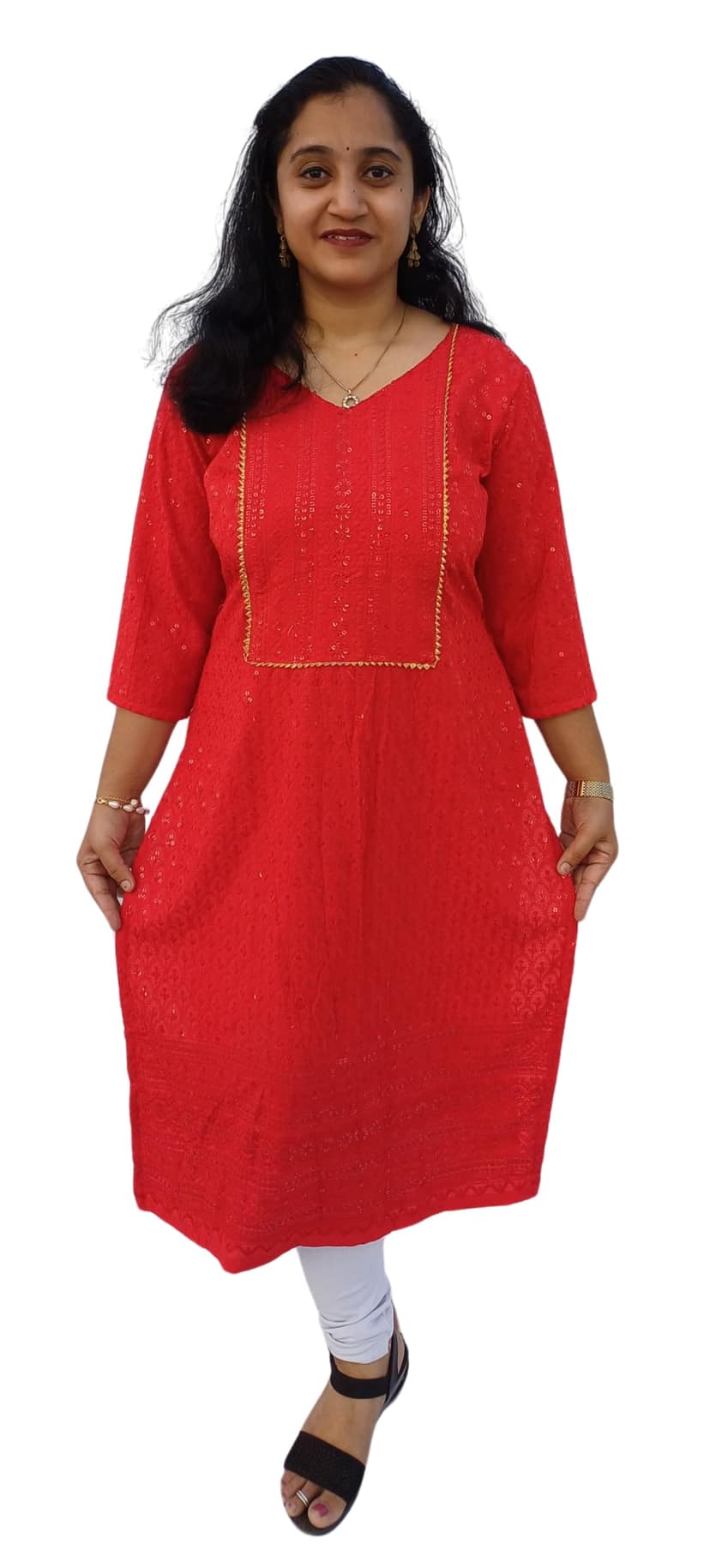 Mom and Me Rayon Chikankari Kurta/Kurti for Women, Soft, Casual Wear, No Bottom, Colours: Black, Maroon, Navy Blue, Pink, Red, White, Yellow, Sizes: S, M, L, XL, 2XL, 3XL (Medium, Red)