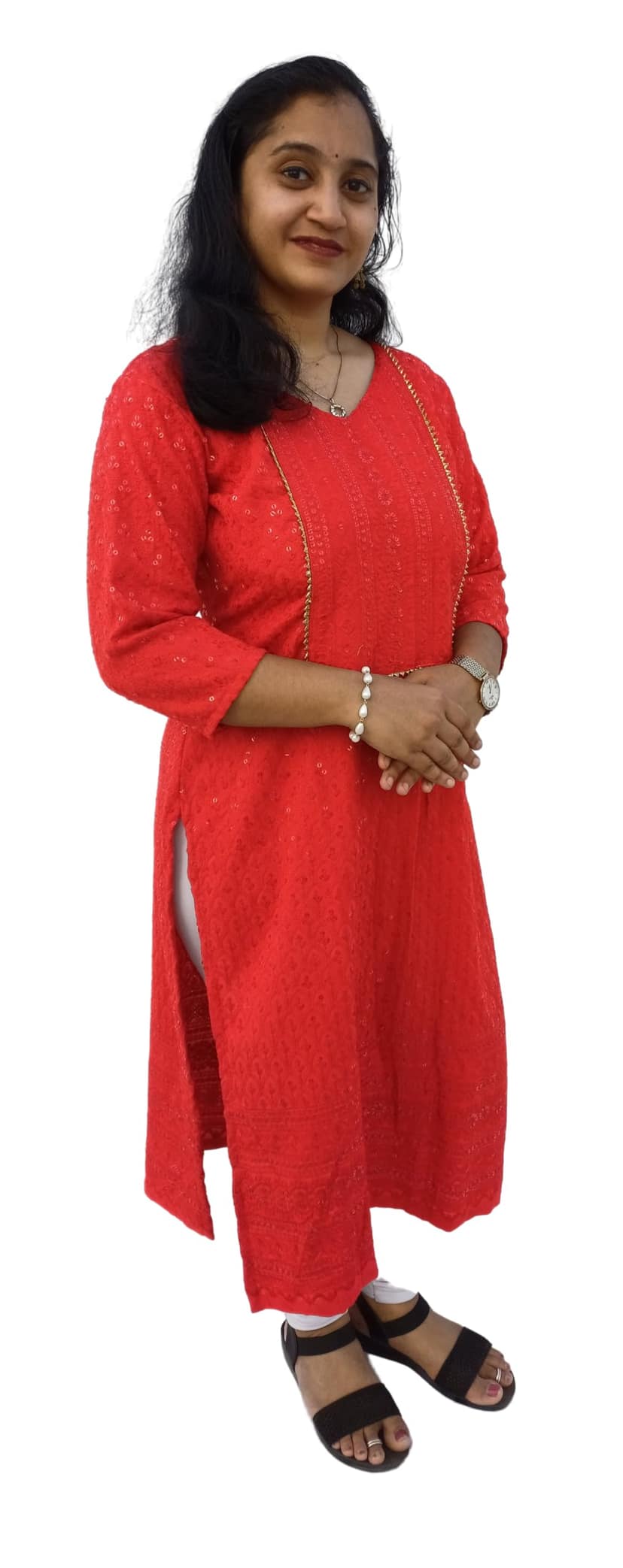 Mom and Me Rayon Chikankari Kurta/Kurti for Women, Soft, Casual Wear, No Bottom, Colours: Black, Maroon, Navy Blue, Pink, Red, White, Yellow, Sizes: S, M, L, XL, 2XL, 3XL (Medium, Red) view 2