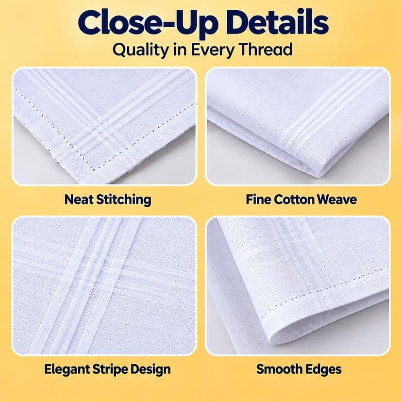 Mens Soft Cotton Handkerchief Rumal with Striped Borders (12 Pc, 46x46 Cm) view 3