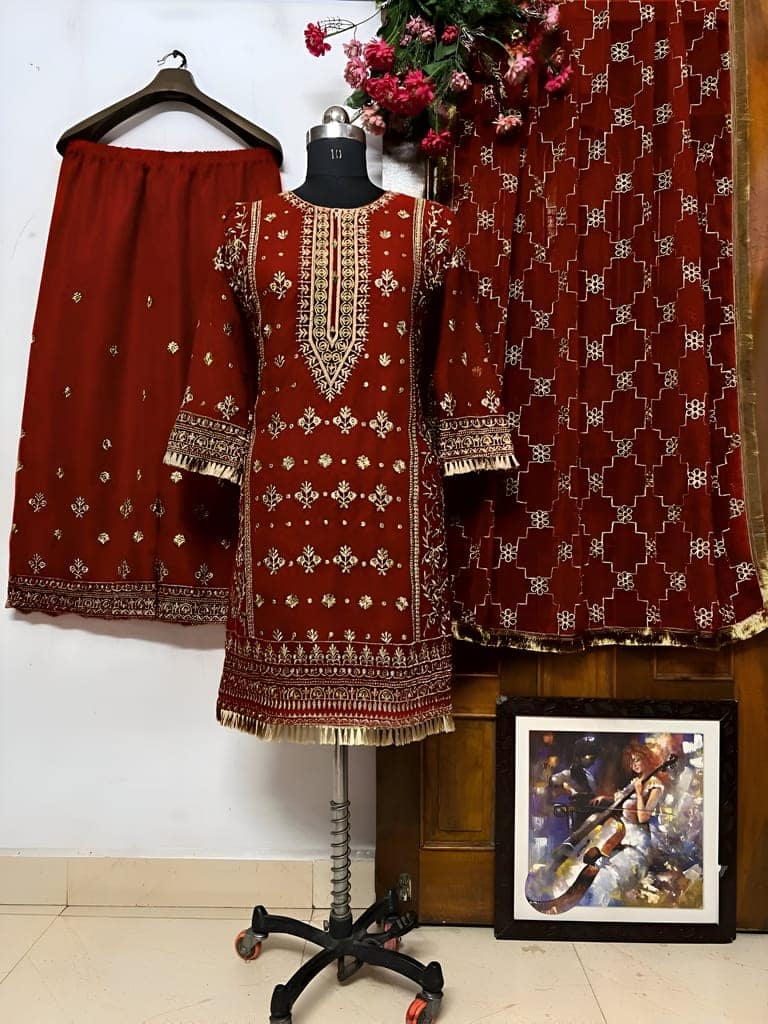 Pink Maroon Palazzo Suit Set Ready to wear indian salwar kameez Dupatta for women anarkali designer pakistani dresses Festival 3 piece view 7