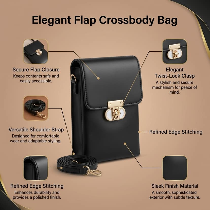 Eco-Friendly Compact Black Sling Bag for Women & Girls view 4