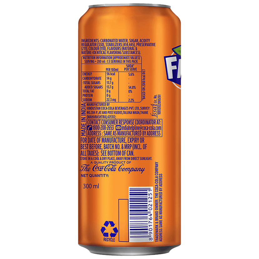 Fanta Soft Drink - Orange Flavoured, Refreshing, 300 Ml Can view 2