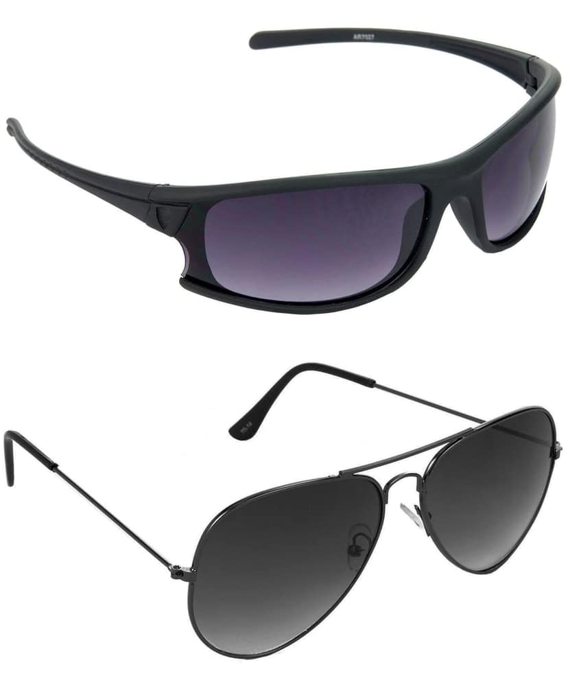 HRINKAR Men Sports Sunglasses Brown & Grey Frame, Brown & Grey Lens (Medium) - Pack of 2