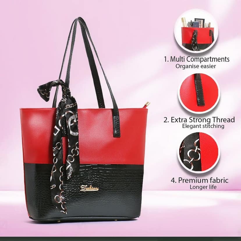 Elegant Two-Tone Handbag with Scarf Accent view 3