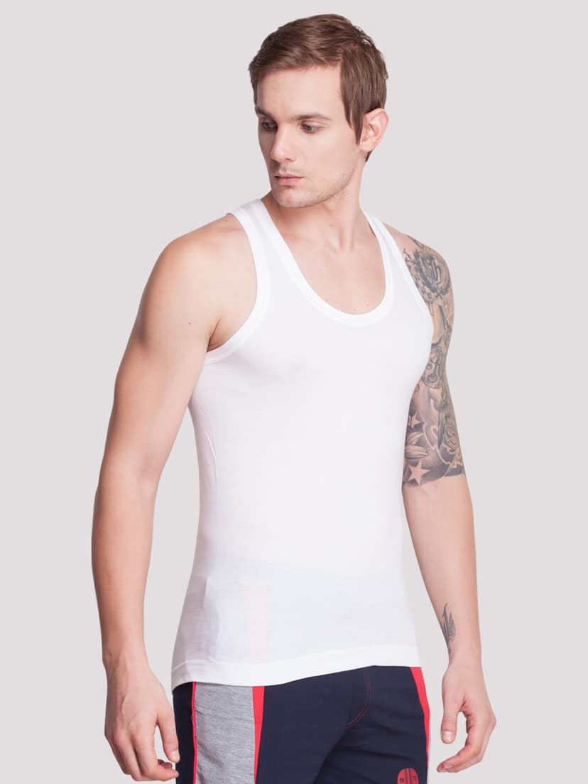 Men's White Pack of 5 Solid Egyptian Cotton Vest view 2