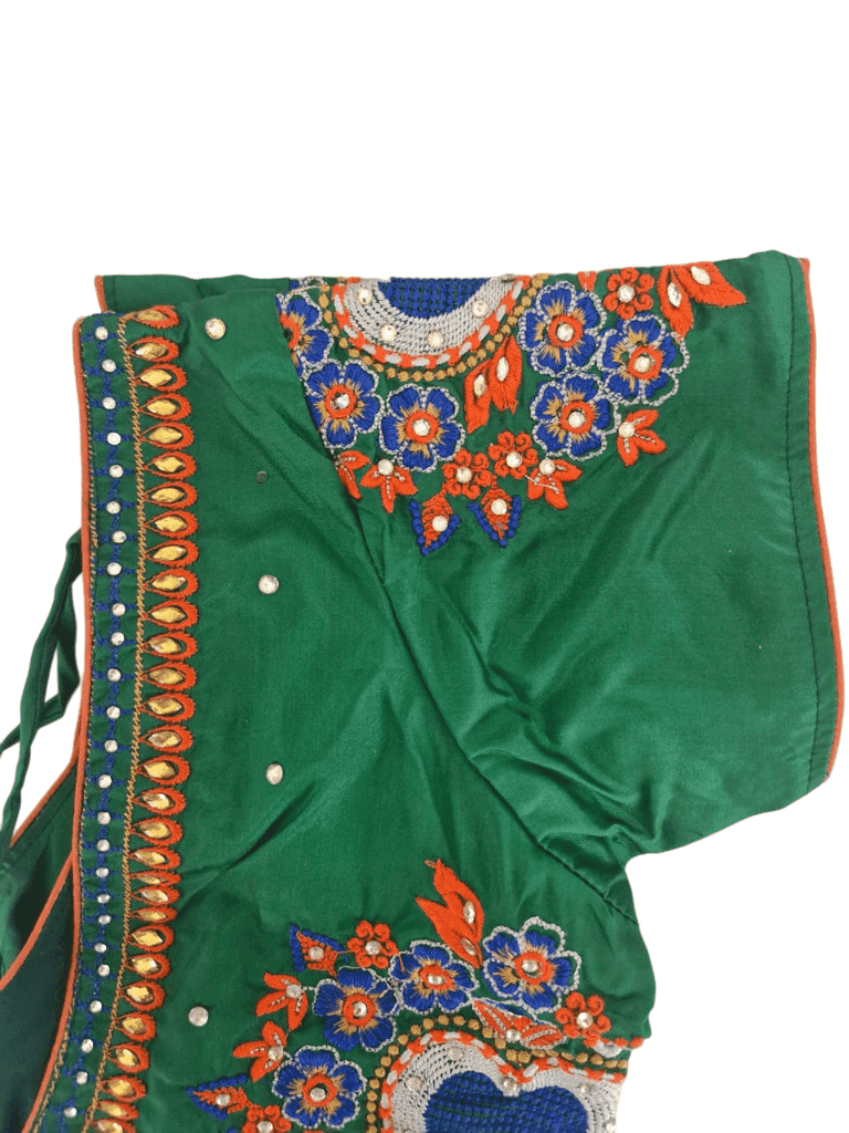 Green blouse with intricate embroidery and mirror work view 2