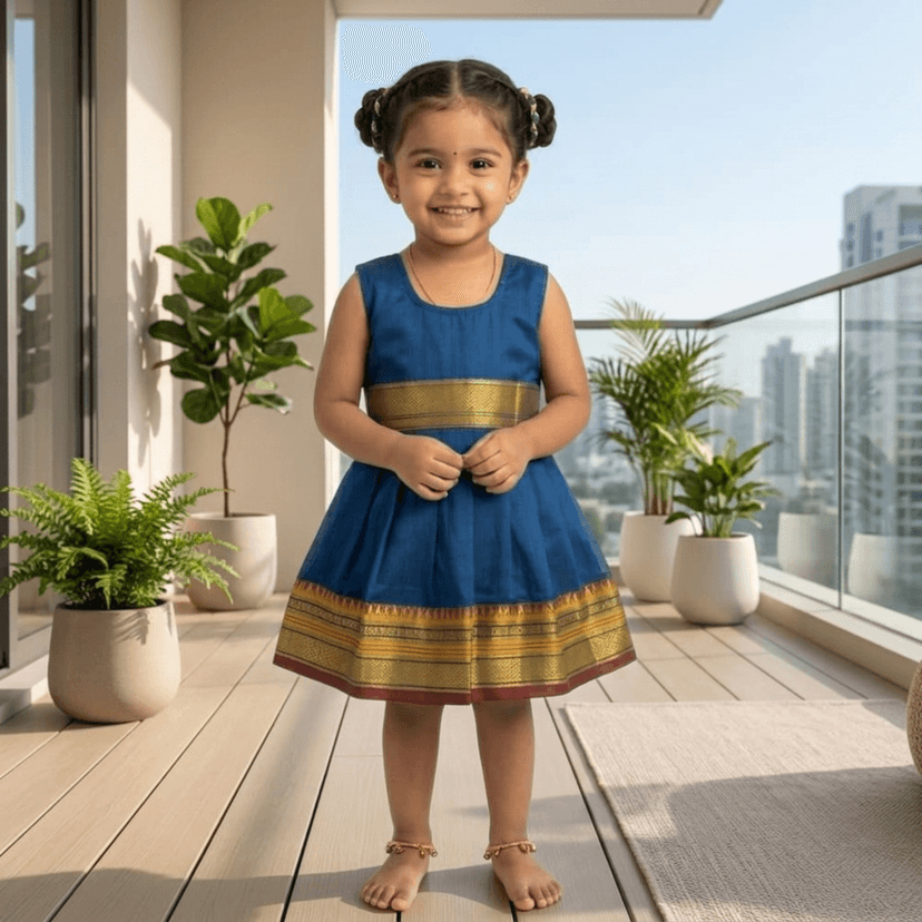 Mom and Me Baby Girls Summer Frock Dress (0–5 Years) | Soft Acrylic Cotton with Pure Cotton Lining | Sleeveless Round Neck | Lightweight & Breathable (in, Age, 0 Months, 3 Months, Regular, Blue) view 3