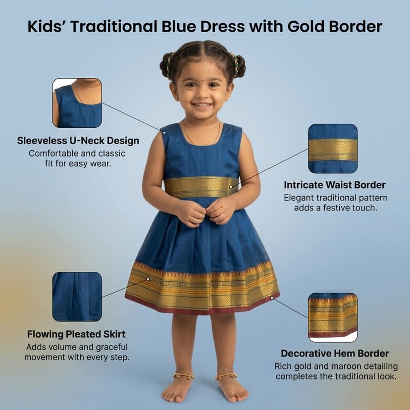 Mom and Me Baby Girls Summer Frock Dress (0–5 Years) | Soft Acrylic Cotton with Pure Cotton Lining | Sleeveless Round Neck | Lightweight & Breathable (in, Age, 0 Months, 3 Months, Regular, Blue) view 4