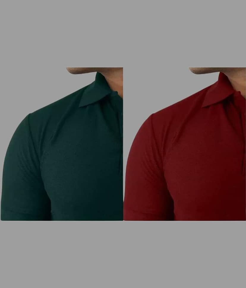 SKYRISE Pack of 2 Cotton Blend Slim Fit Solid Half Sleeves Men's Polo T Shirt ( Multicolor ) view 2