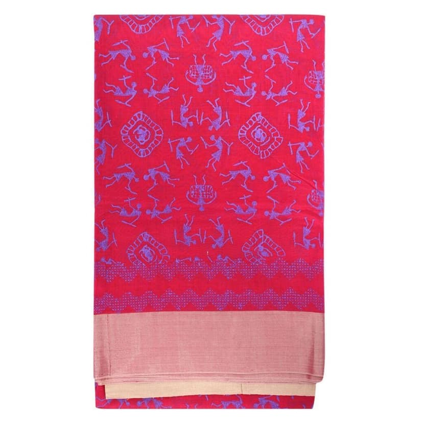 HANDLOOM CHANDERI PRINTED SAREE WITH BLOUSE (SKU - 1SCZ02090719 SAREE- 7) view 2