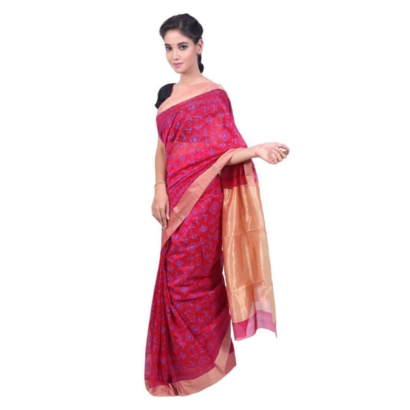 HANDLOOM CHANDERI PRINTED SAREE WITH BLOUSE (SKU - 1SCZ02090719 SAREE- 7) view 3
