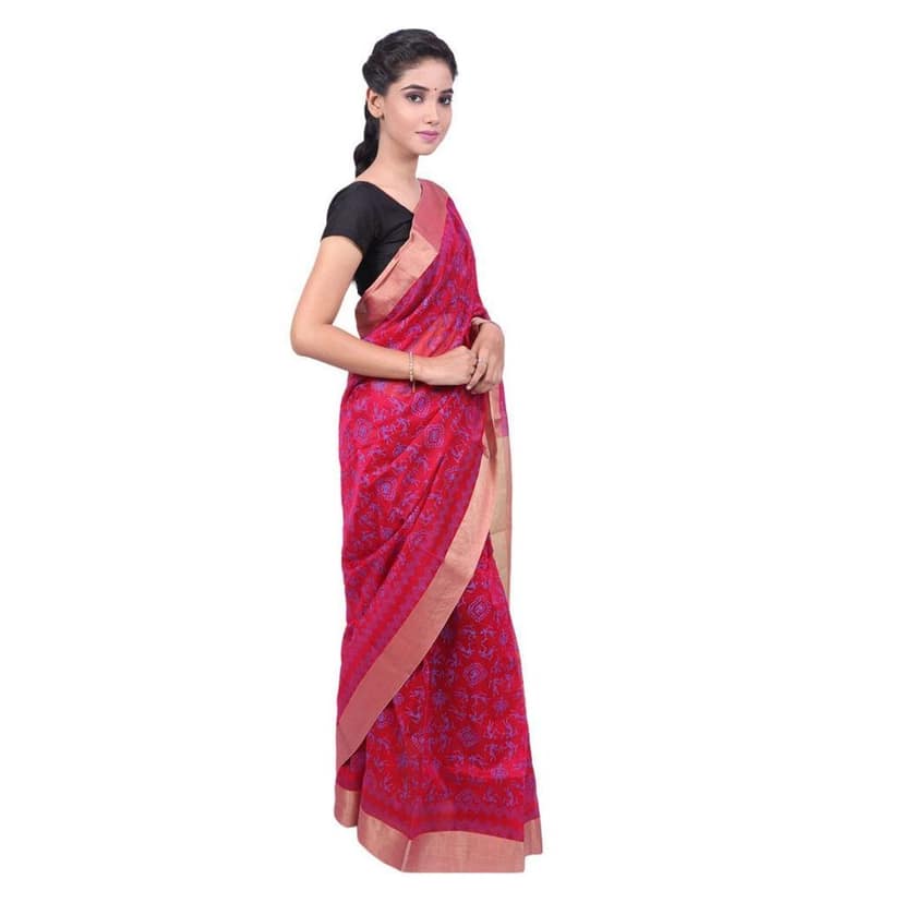 HANDLOOM CHANDERI PRINTED SAREE WITH BLOUSE (SKU - 1SCZ02090719 SAREE- 7) view 4