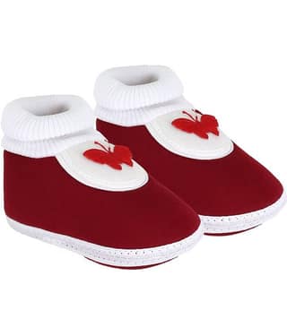 Neska Moda Baby Unisex Butterfly Maroon Booties/Shoes For 0 To 12 Months Infants-BT85