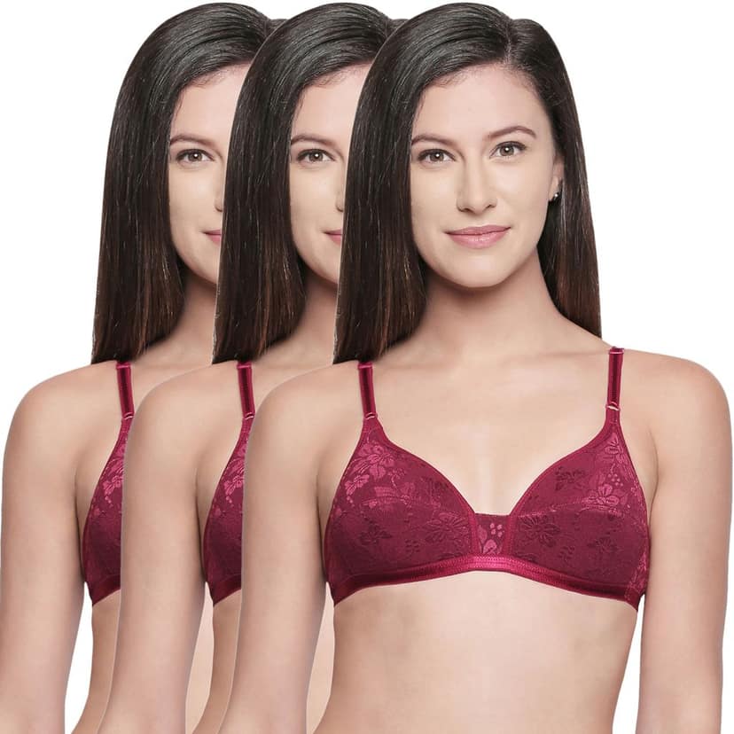 Bodycare Cotton Lightly Padded Non wired Tshirt Bra-Pack of 3