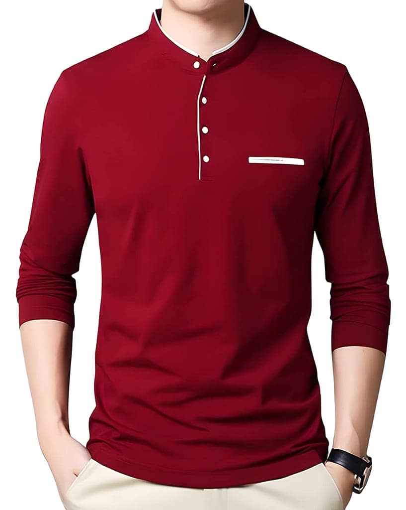 BASONTI Maroon Cotton Full Sleeves Maroon Tshirt