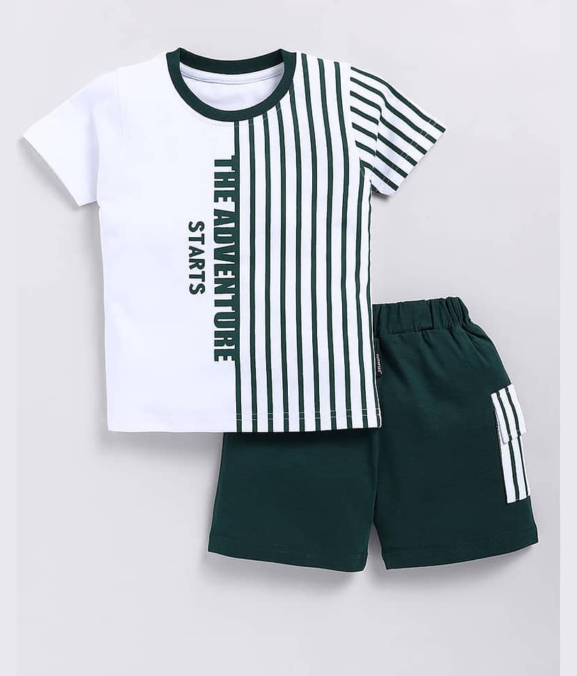 CUTOPIES Pack of 1 Boys Cotton T-Shirt & Shorts Set ( Green )