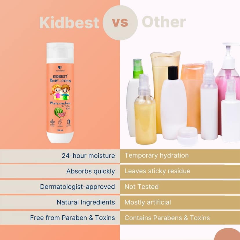 HealthBest Kids Body Lotion 500ml - Tear Free, Watermelon Moisturizer with Shea Butter & Vitamin E – Antibacterial, Paraben & SLS Free view 6