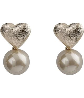 SILVER SHINE Lovely Gold Simple Polished Heart Design With Pearl Stud Earring For Girls And Women