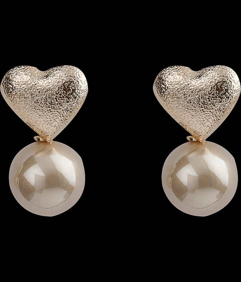 SILVER SHINE Lovely Gold Simple Polished Heart Design With Pearl Stud Earring For Girls And Women view 2