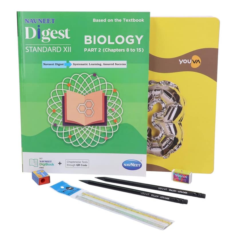 Navneet Youva Happiness Combo Biology Study Kit 1 Part 2 (1 Digest + 1 Three Subject Book + 2 Pencils + 1 Sharpener + 1 Eraser + 1 Scale)