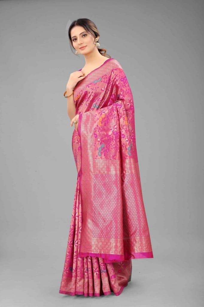 Women's Banarasi Art Silk Saree With Unstiched Blouse Piece view 3