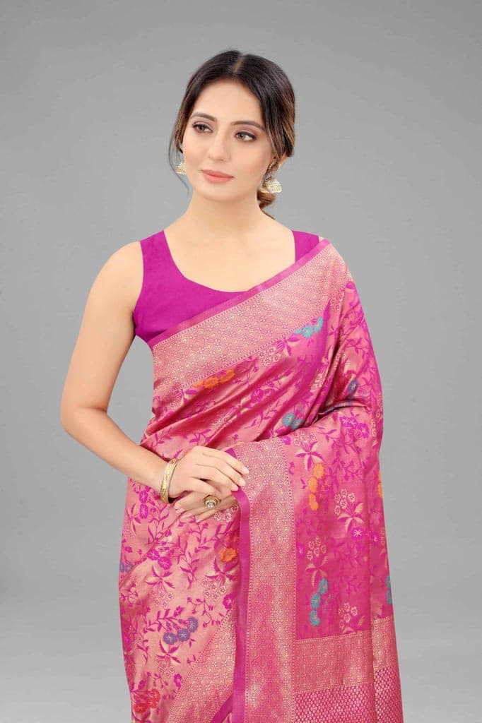 Women's Banarasi Art Silk Saree With Unstiched Blouse Piece view 4