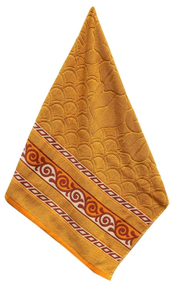 Mandhania Flora Border Soft Cotton BathTowels, 70x140 cm Pack of 1 Golden view 3