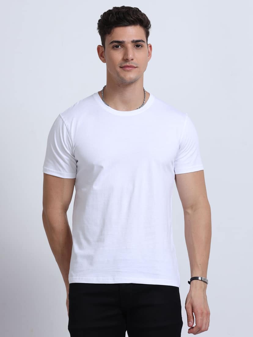 Cotton T-Shirt | Ultrafine Single Jersey | 180 GSM | Biowashed | Eco-Friendly | 100% cotton | Plain tshirt | White Colour | Size - S (38 Chest / 26 length ) view 4