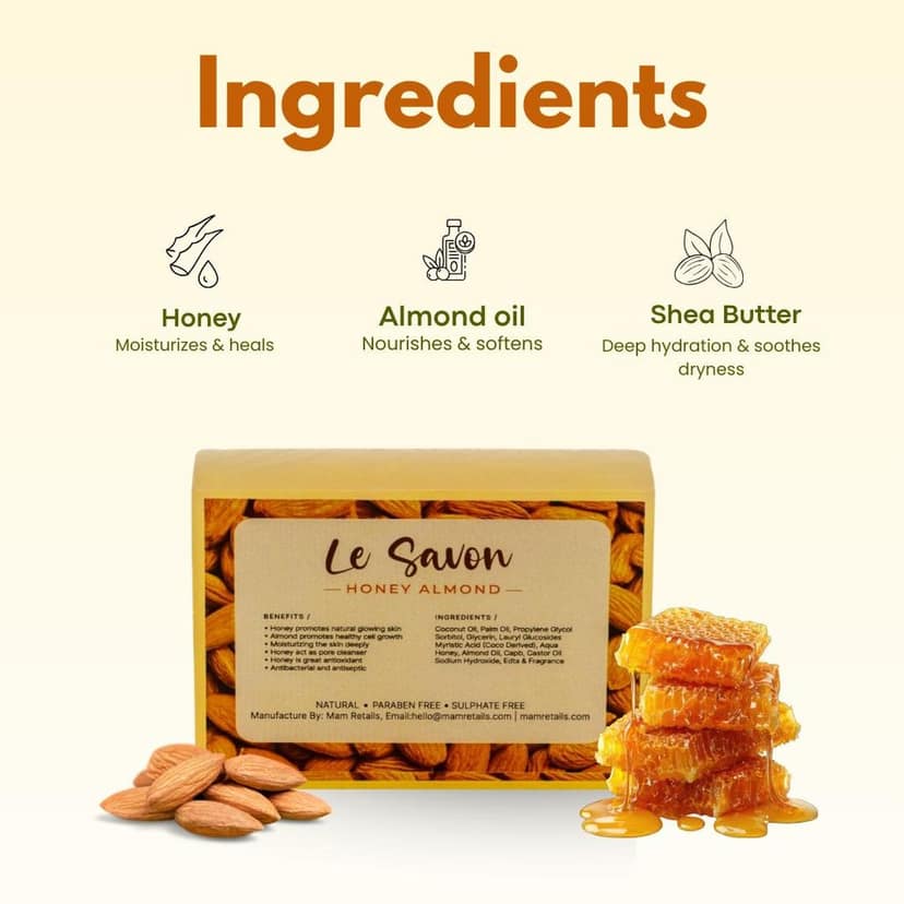 Le Savon Honey Almond Moisturizing and Antibacterial Soap view 3