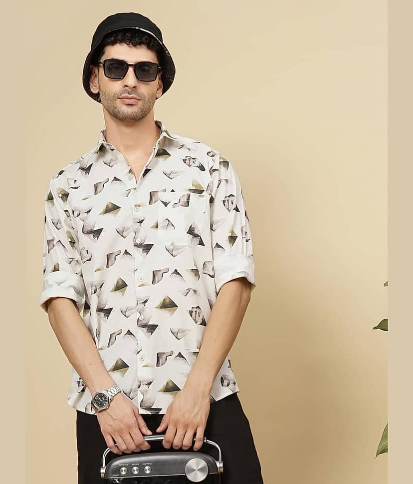 Paul Street Linen Slim Fit Printed Full Sleeves Men's Casual Shirt - Cream ( Pack of 1 )