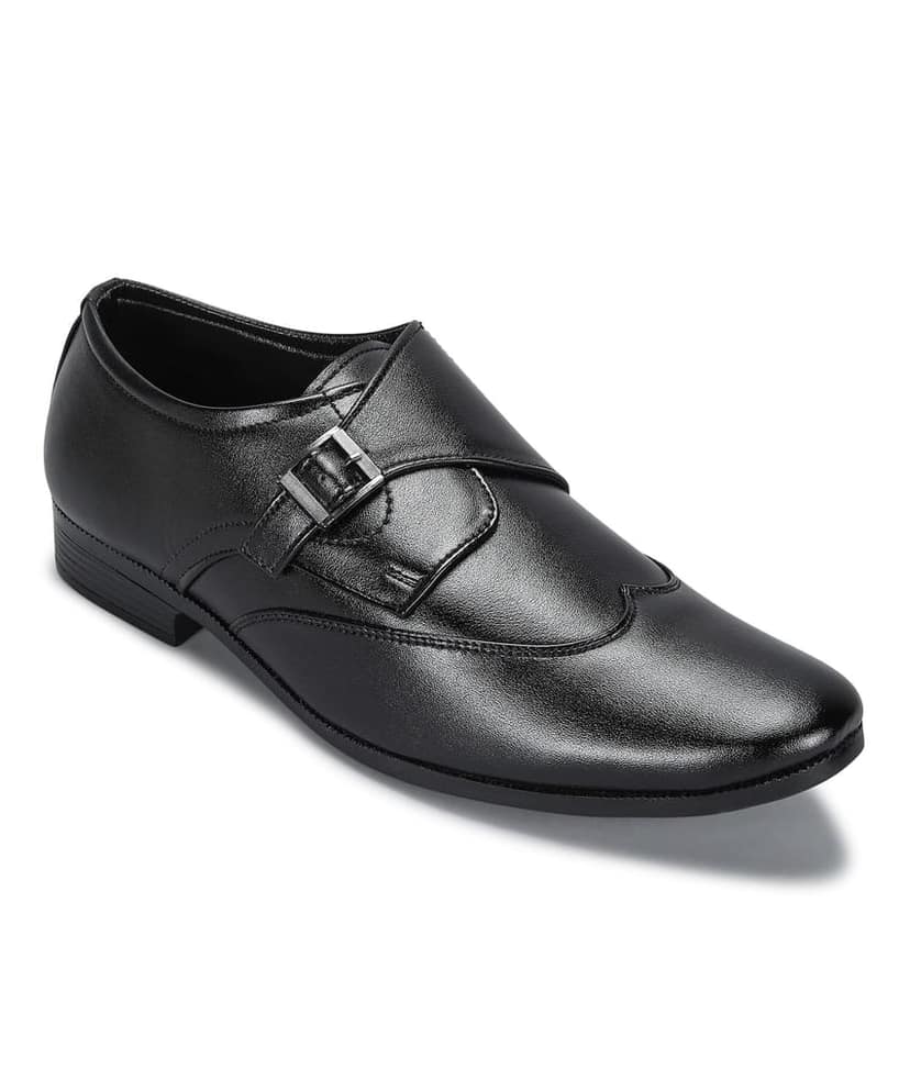 Paragon Men's Black Formal Shoes with Buckle| Durable & Sturdy for Outdoor Wear