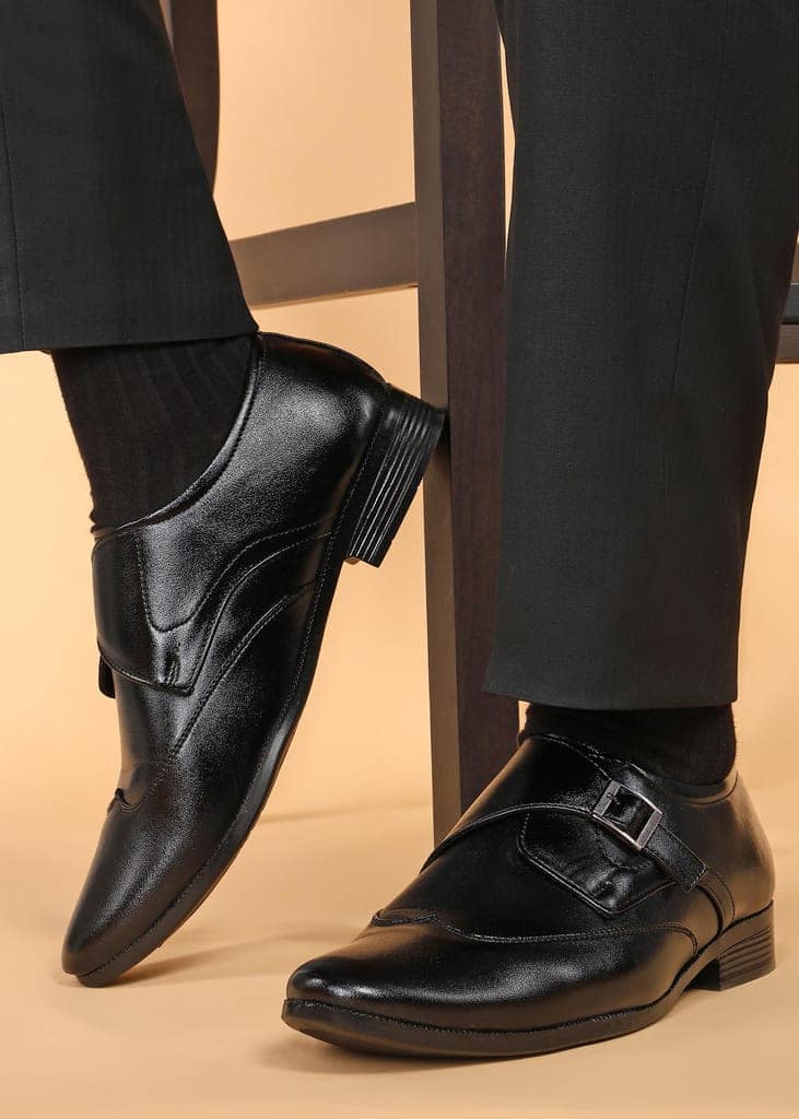 Paragon Men's Black Formal Shoes with Buckle| Durable & Sturdy for Outdoor Wear view 8