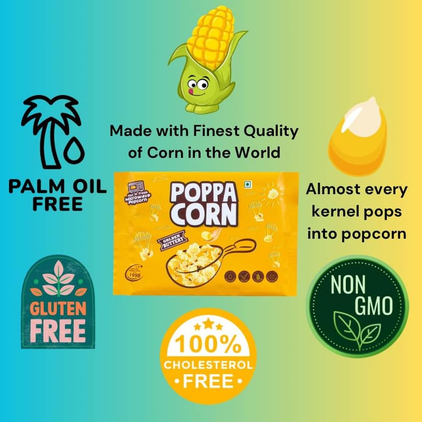 POPPACORN Microwave Popcorn 33gX10 Pouches Golden Buttery & 33gX10 Pouches Natural Salty 660gm, Pack of 20 view 2