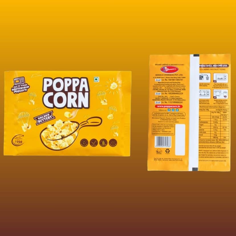 POPPACORN Microwave Popcorn 33gX10 Pouches Golden Buttery & 33gX10 Pouches Natural Salty 660gm, Pack of 20 view 8