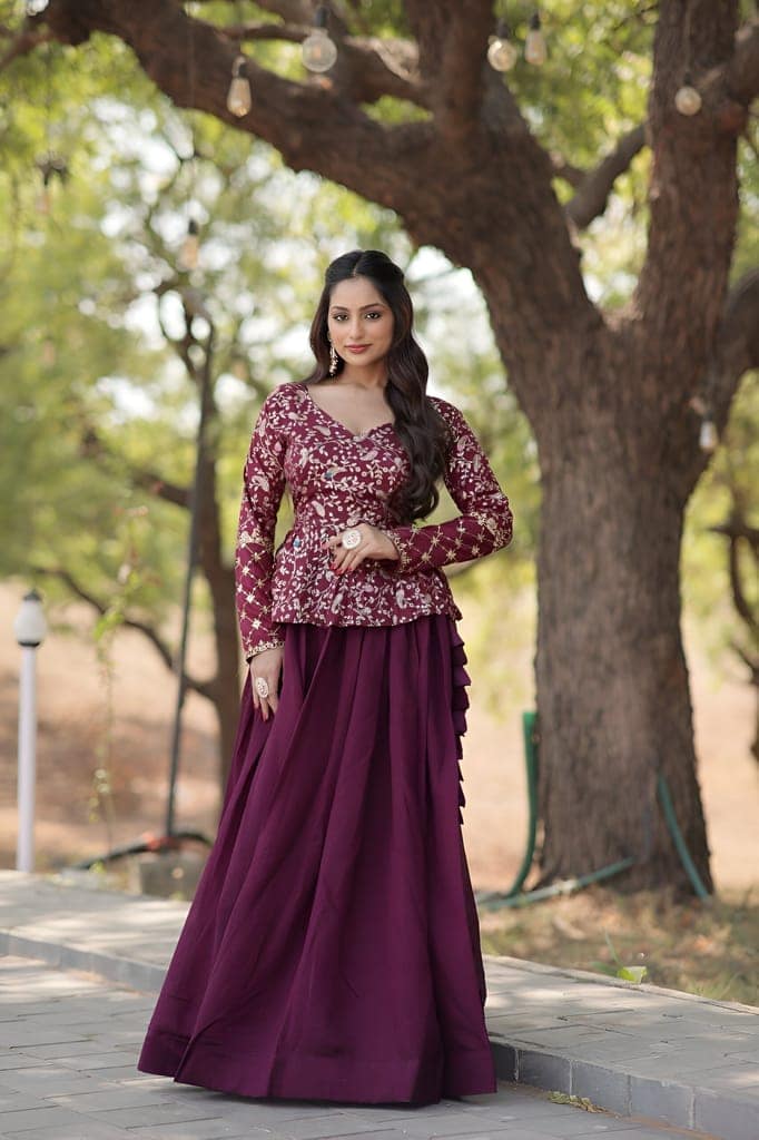 Purple Wine Lehenga Choli Readymade Stitched For Wedding Women Party Skirt Ready To Wear