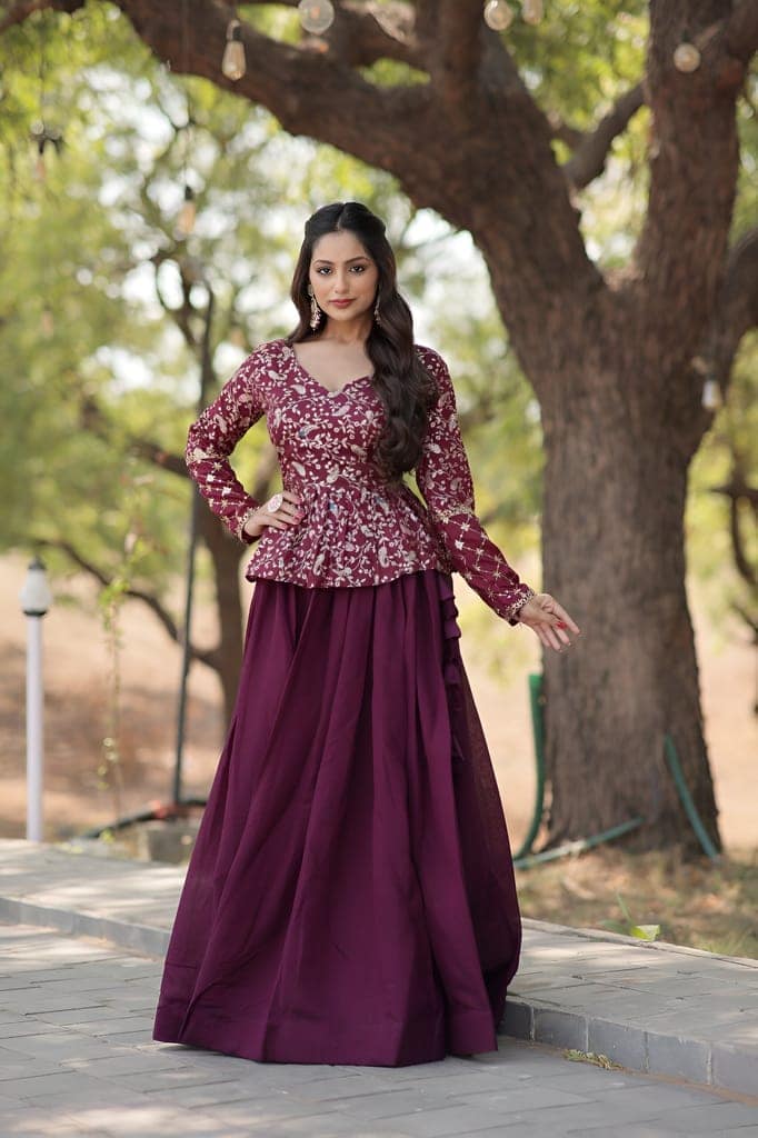 Purple Wine Lehenga Choli Readymade Stitched For Wedding Women Party Skirt Ready To Wear view 2