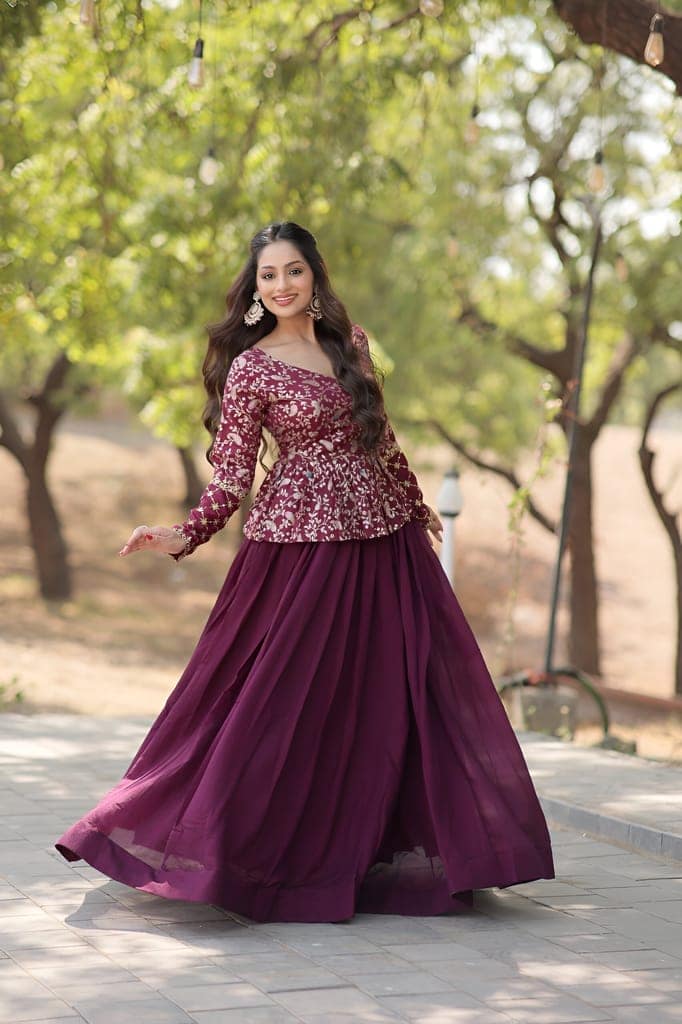 Purple Wine Lehenga Choli Readymade Stitched For Wedding Women Party Skirt Ready To Wear view 3