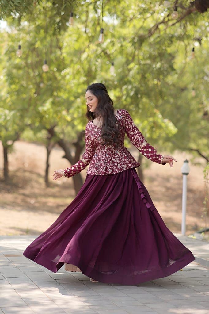 Purple Wine Lehenga Choli Readymade Stitched For Wedding Women Party Skirt Ready To Wear view 4