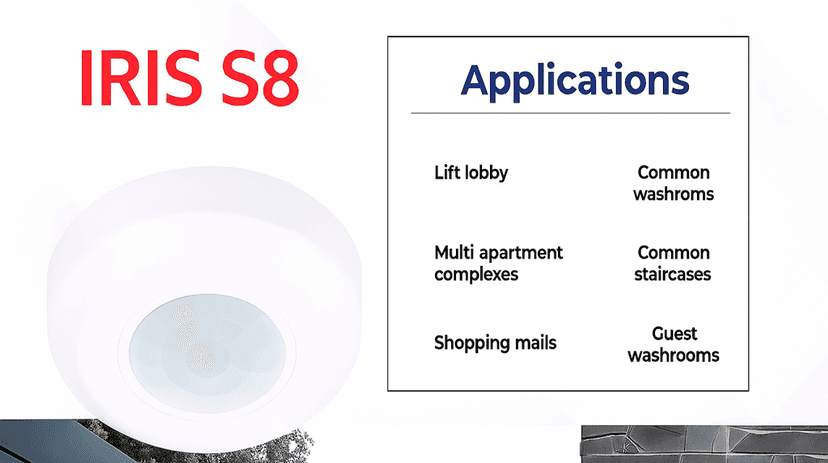 Motion sensor IRIS-S8 Motion Sensor - White, 110-240V AC, Max 400W Load view 3