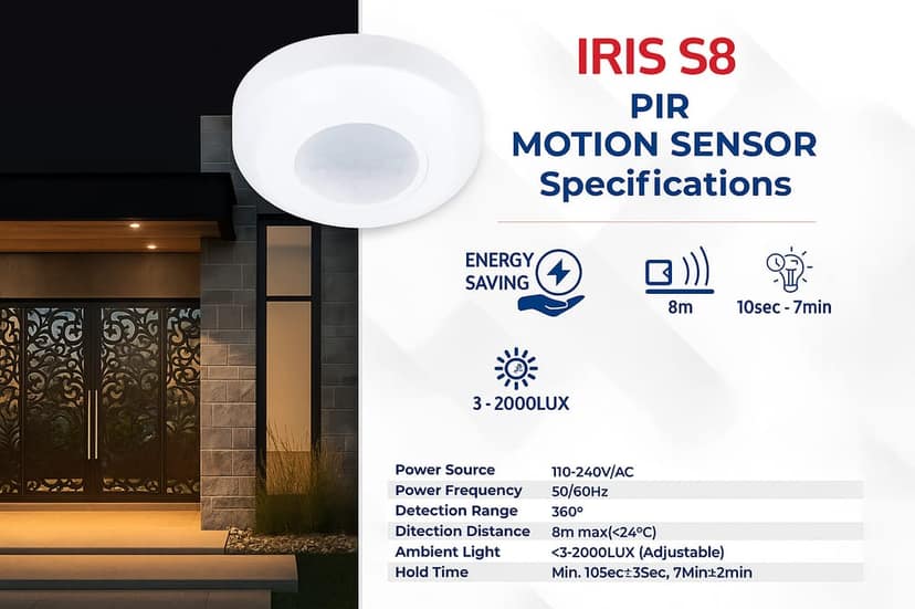 Motion sensor IRIS-S8 Motion Sensor - White, 110-240V AC, Max 400W Load view 5