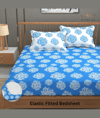 HIDECOR Microfibre Polka Dots Fitted Fitted bedsheet with 2 Pillow Covers ( King Size ) - Light Blue